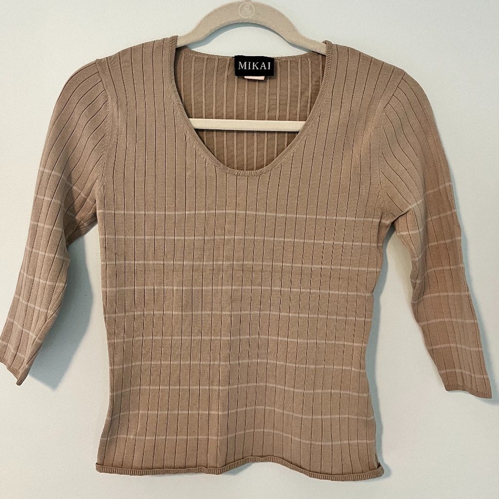 Mikai Women's Tan 3/4 Long-Sleeved Top